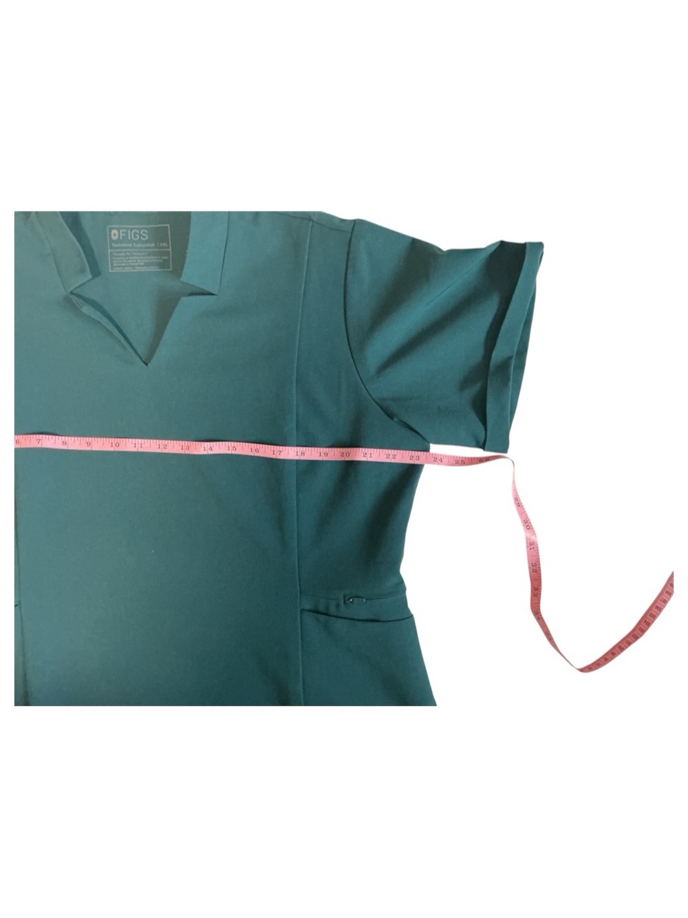 Figs Teal Scrub Top Short-Sleeve Notched Collar - Picture 4 of 7